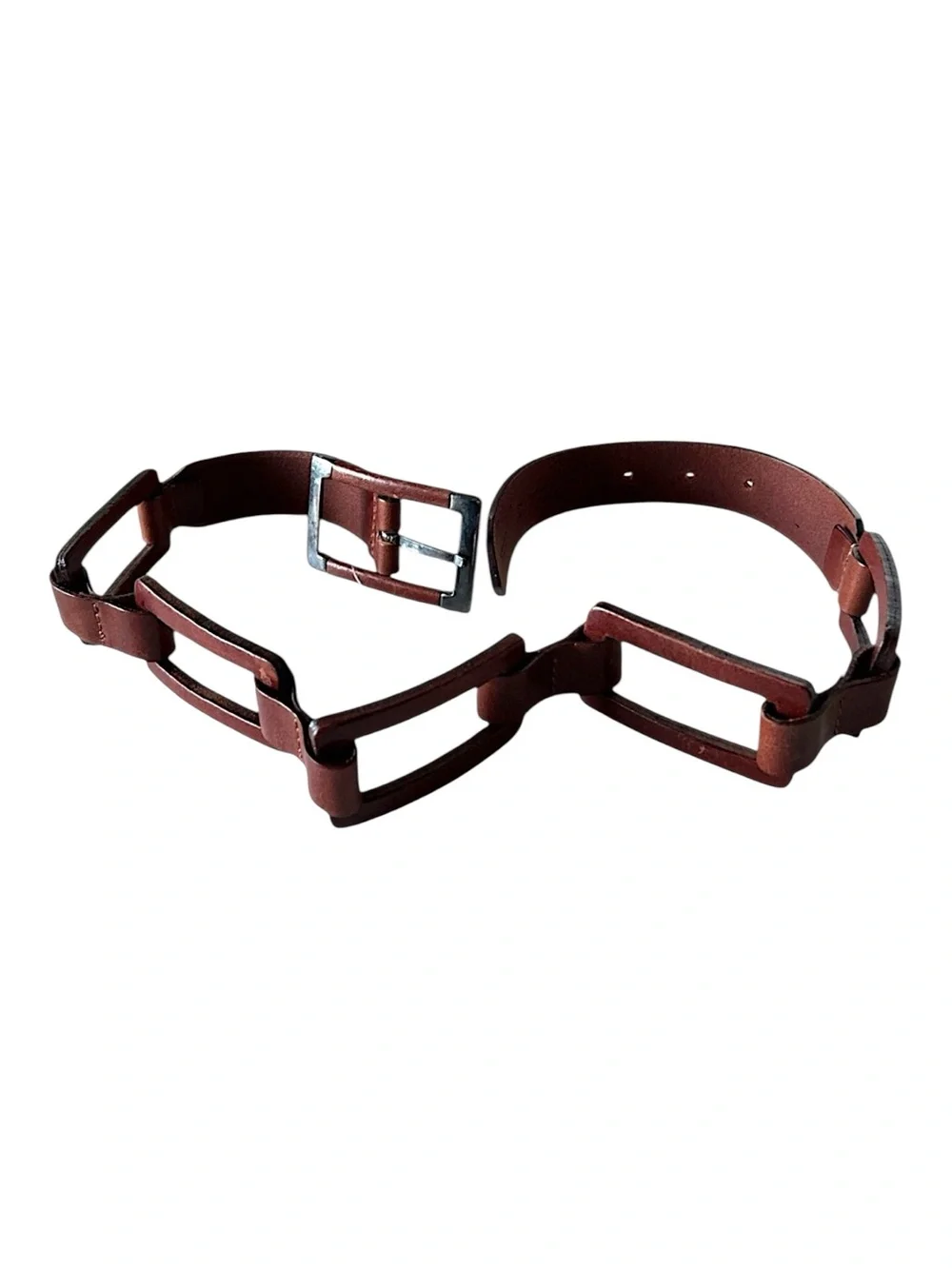 NORDSTROM Vintage Genuine Italian Leather Cognac Belt Cutout Squares